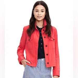 Banana Republic Women's Vibrant Cropped Utility Jacket in Fire Coral - Size XS